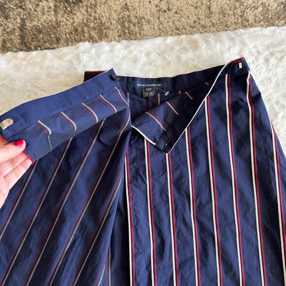 NWT French Connection Striped Ruffled Wrap Midi Skirt Nautical Print - Size 2 - Picture 3 of 7